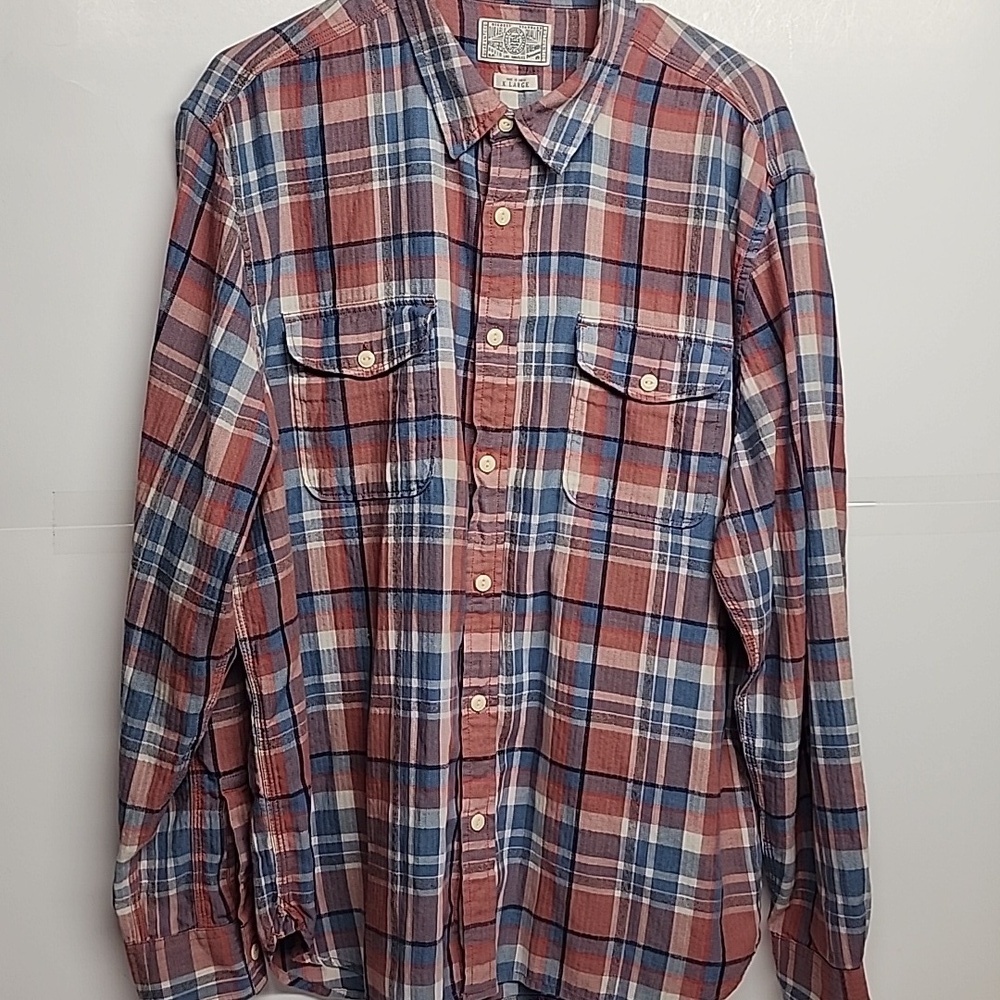 LUCKY Brand Made In India 100% soft cotton Sz XL Plaid Shirt-Soft Red & Blue